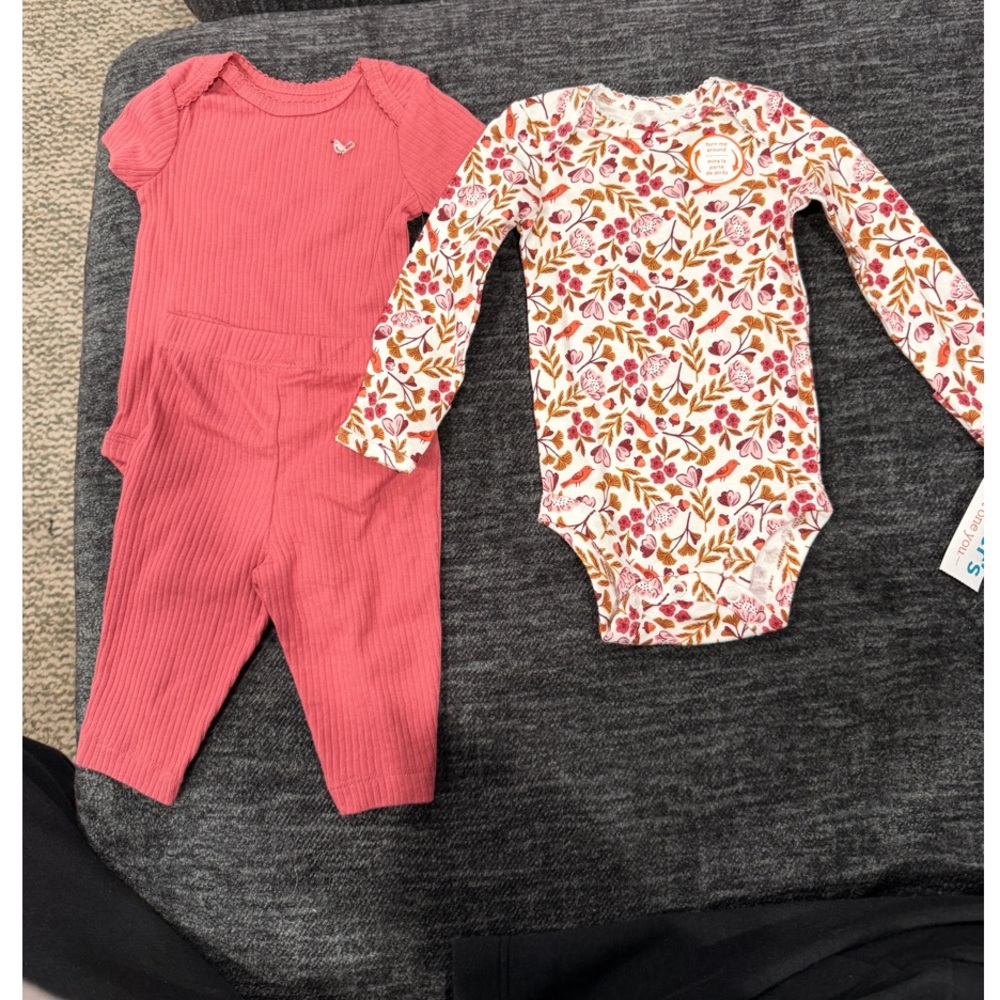 Carter's Coral Ribbed Set with Floral Onesie